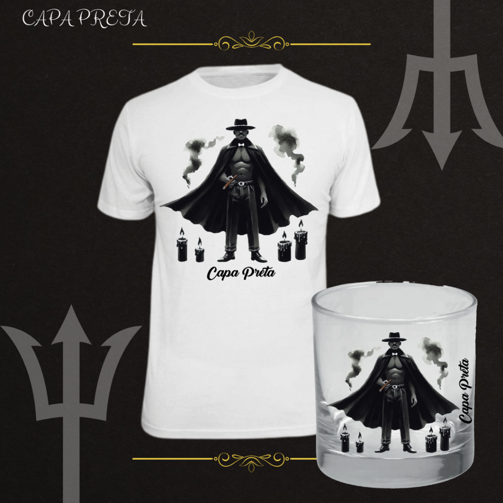 Kit Camisa de Exu Capa Preta e Copo de Whisky - Umbanda - Candomble