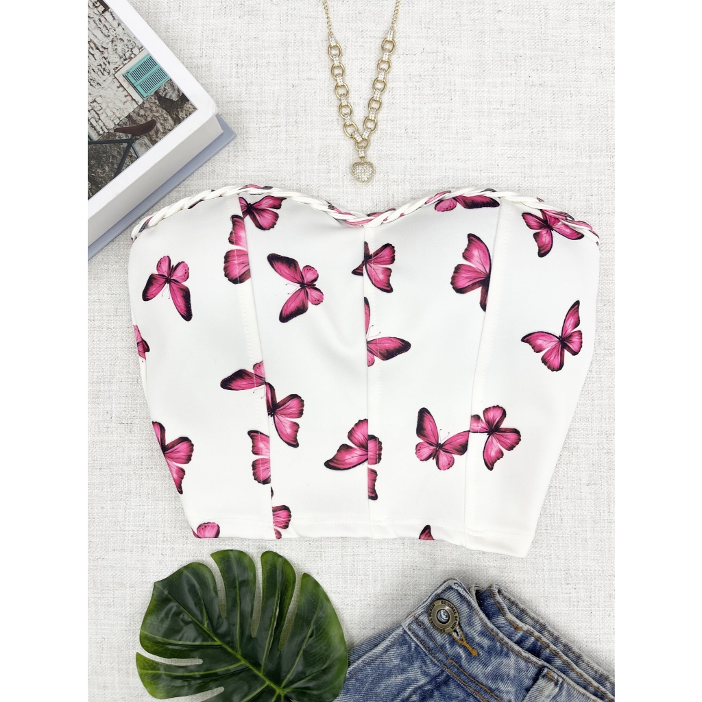 Azalea Cropped Borboleta Com Bojo Em Neoprene 035 em Oferta na Shopee