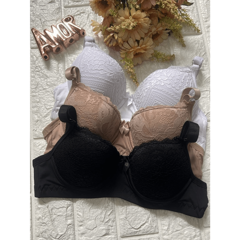 Kit com 3 Sutiãs Com Bojo Rendado Alça Regulável Reforçado Poliamida Premium Direto da Fabrica em Oferta na Shopee