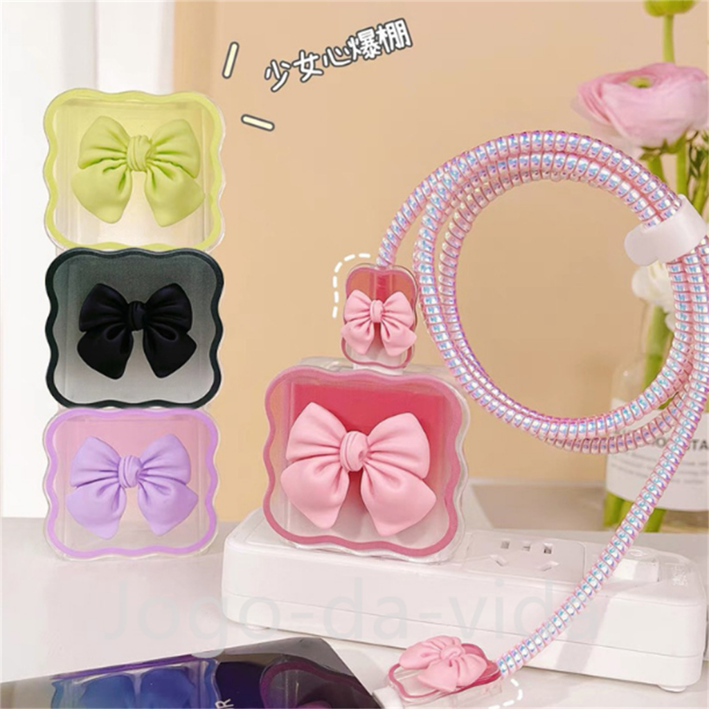 Capa de silicone para carregador mola com enrolamento de cabos para carregador iphone adaptador,18W 20W gravata borbolet em Oferta na Shopee