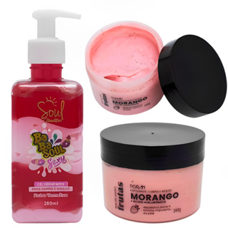 Kit Gel Hidratante Corpo e Virilha Babasoul Beijável + Esfoliante Corpo e Rosto De Morango Porán em Oferta na Shopee