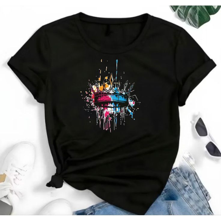Camiseta Feminina 100% Algodão Super Confortável Estampa Coroa Moderna