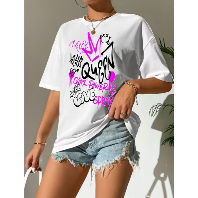 Camiseta Básica Feminina Super Confortável 100% Algodão Estampa GIRL POWER MODA FEMININA ESTILOSA