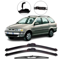 Kit Palhetas Limpador Parabrisa Dianteiro + Tras Fiat Palio Weekend e Adventure G2 2001 2002 2003