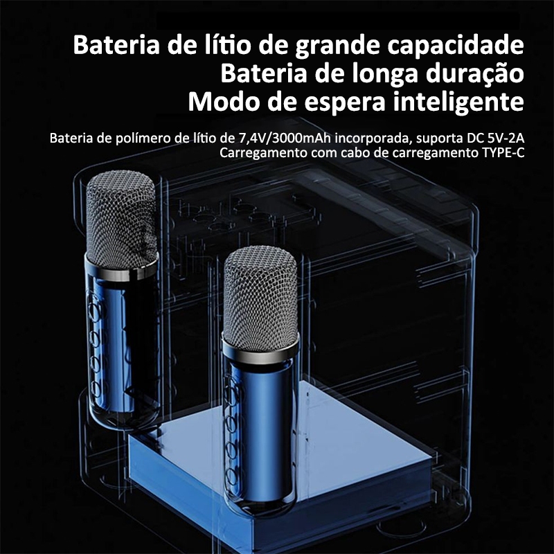 Caixa de Som Bluetooth Karaokê Com Dois Microfones Alto-falante de Potência Alta Qualidade de Som — foto 6