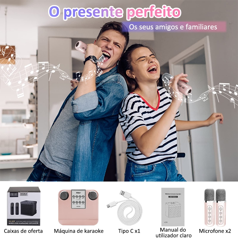 Caixa de Som Bluetooth Karaokê Com Dois Microfones Alto-falante de Potência Alta Qualidade de Som — foto 9