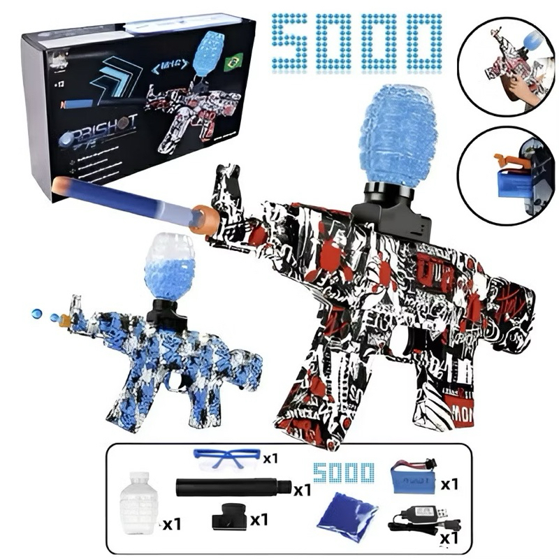 Airsoft bola de gel Ak47 +5.000 Bolinhas de Gel Extra Kit Completo Lança Bolinhas de Gel Automatico.