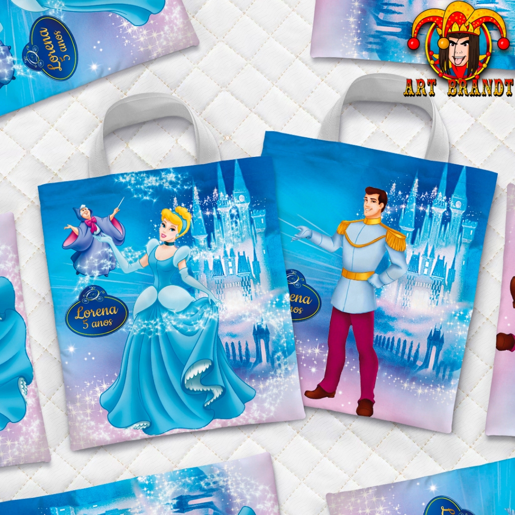 kit com 10 bolsas personalizadas sacolinha de festa Cinderela, princesas