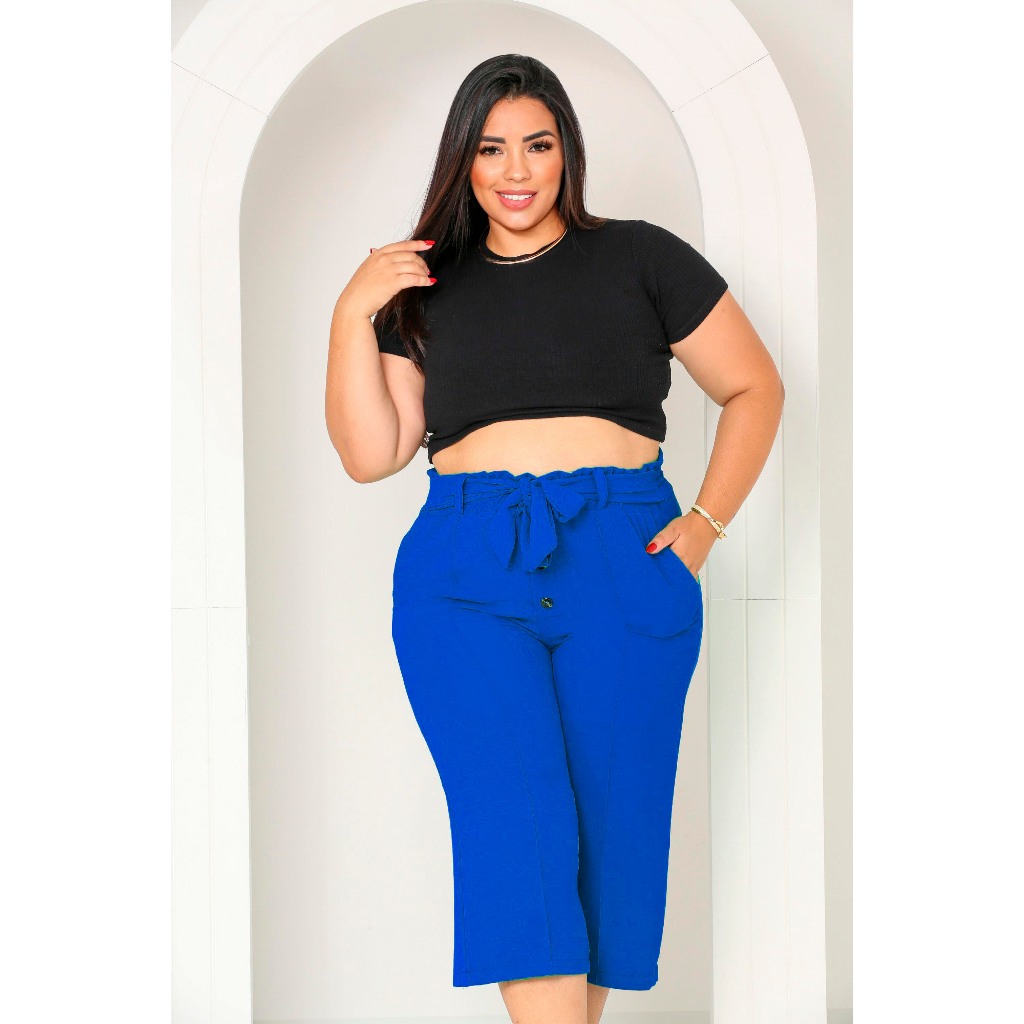 Calça Pantacurt Feminina Bermuda Até Joelho Calça curta Short Plus Zise Com Bolso Cintura Alta