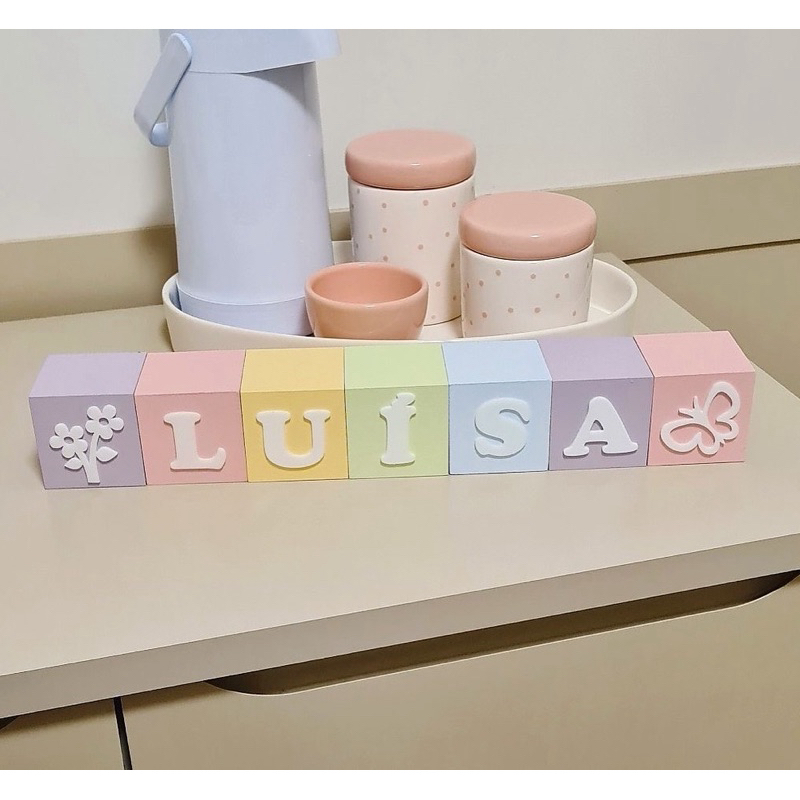 Cubo com Nome Personalizado Quarto Bebê 6x6cm Decorativo Decoração Madeira Bloco com Nome ...