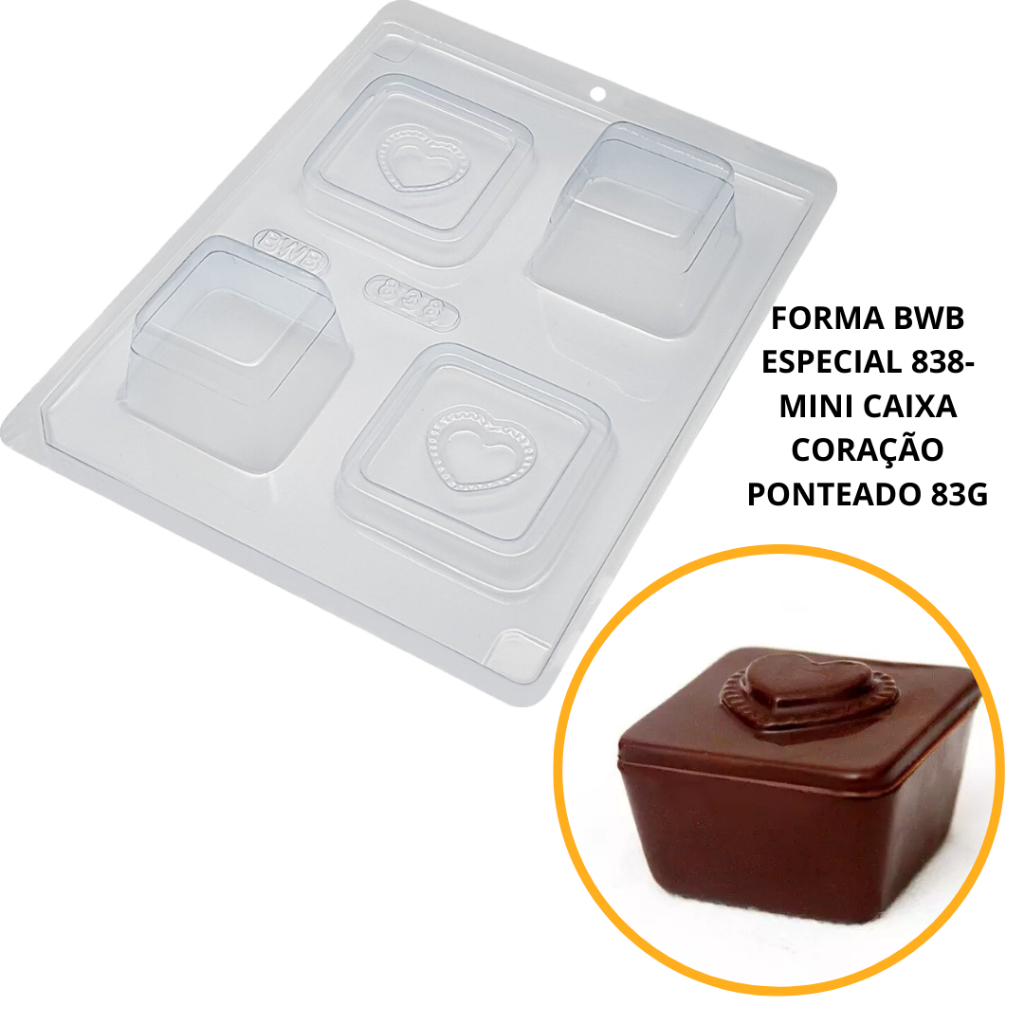 1~4 Forma bwb com silicone (3 partes) cod 838 - Mini Caixa Coração Ponteado 83 g (CHOCO) em Oferta na Shopee