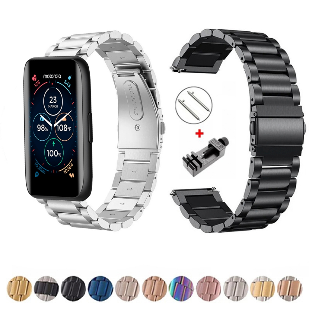 Pulseira de 18mm Metal Elos de aço inox para Smartwatch Moto Watch 40 de Engate Rapido