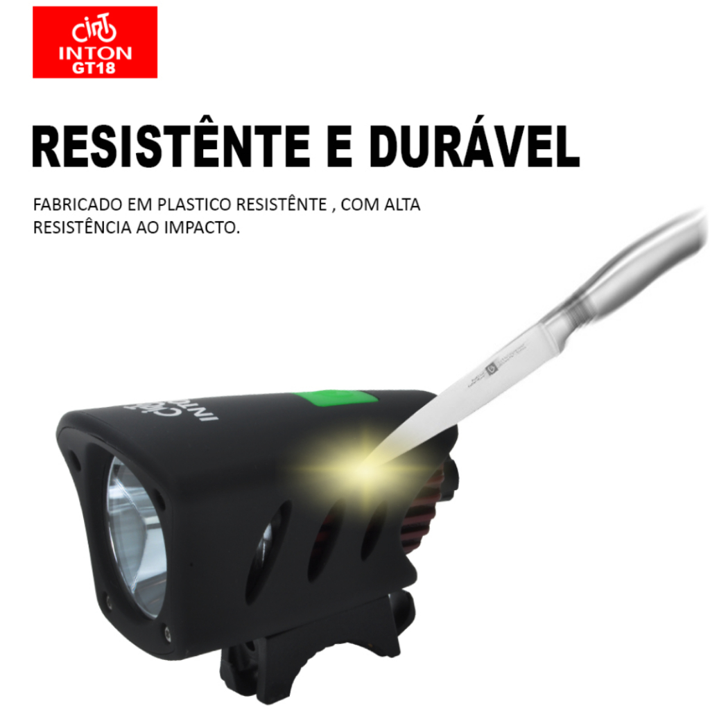 Farol LED Para Bicicleta Lanterna Bateria 8.4V GT18 INTON 1200Lumens Bike Acampamento Trilha Casa