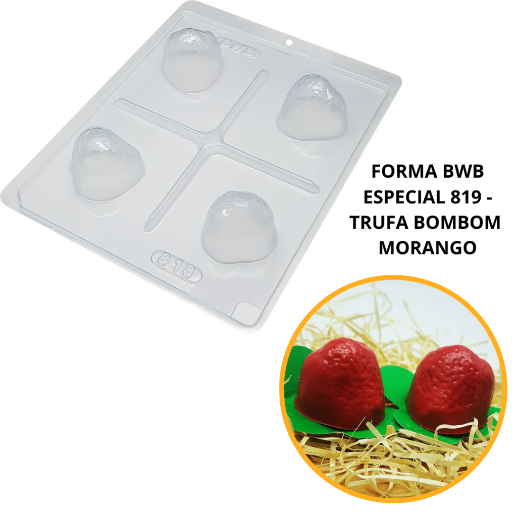 1~4 Forma BWB Com Silicone (3 partes) Para Chocolate Cód. 818 - Trufa Morango 45g. Para Festas Trufas, Bombons, Alfajor em Oferta na Shopee