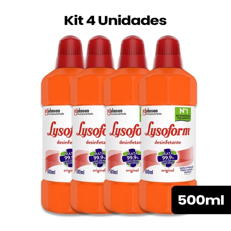 Desinfetante Lysoform 500ml Germicida, Bactericida e Fungicida, Mata até 99% de fungos, germe e bactérias kit com 4 uni