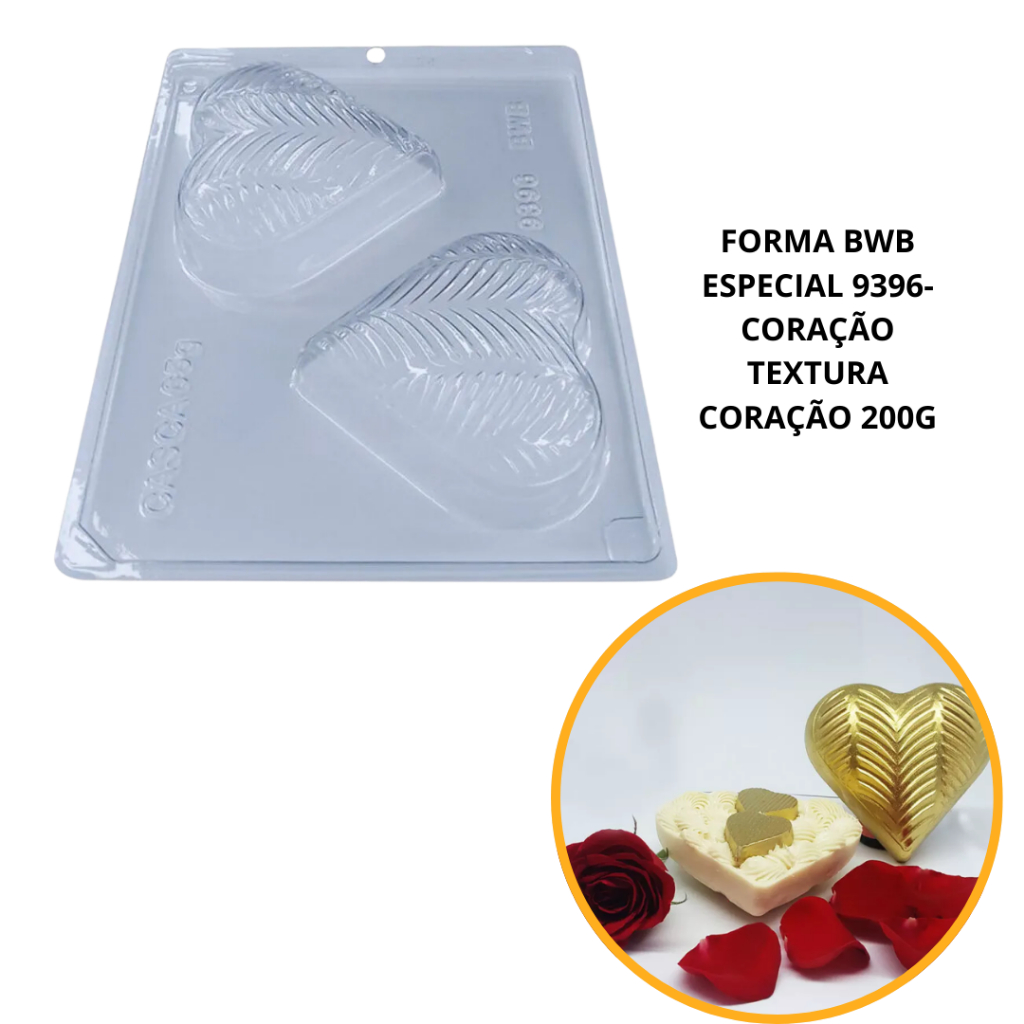 1~4 Forma bwb com silicone (3 partes) cod 9396 - Coração Textura Plumas 200 g em Oferta na Shopee