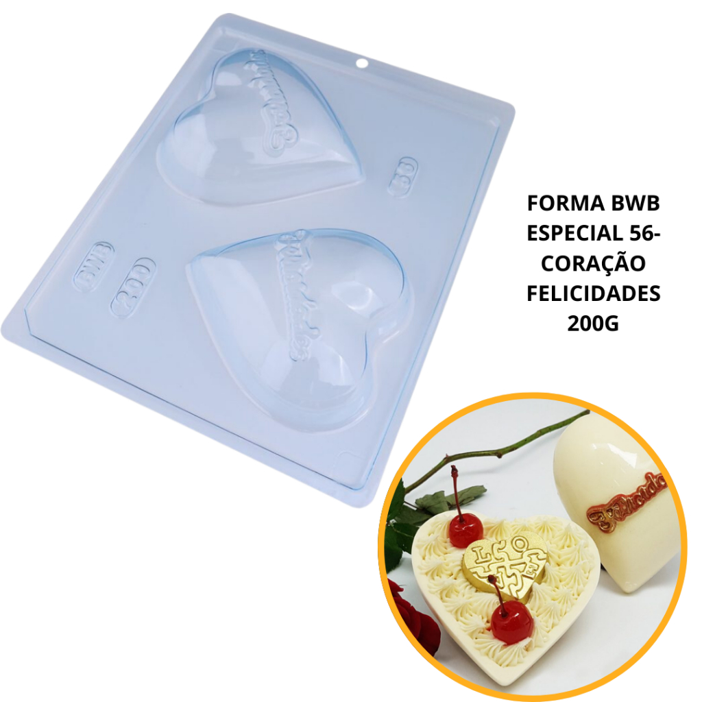 1~4 Forma bwb com silicone (3 partes) cod 56 - Coração Felicidades 200g dia das mães e namorados em Oferta na Shopee