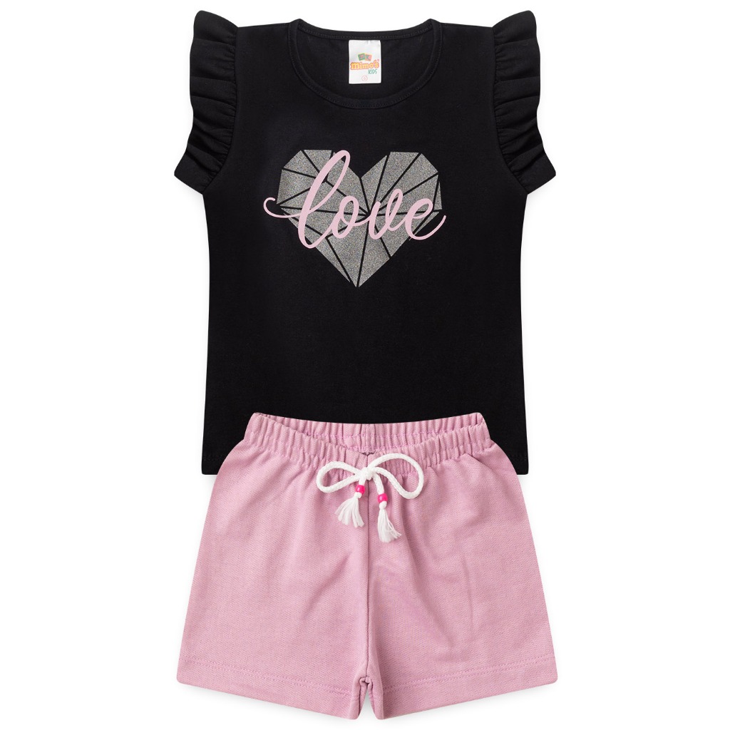 Conjunto Infantil Feminino Silk Coração Tam 2 ao 14 anos em Oferta na Shopee