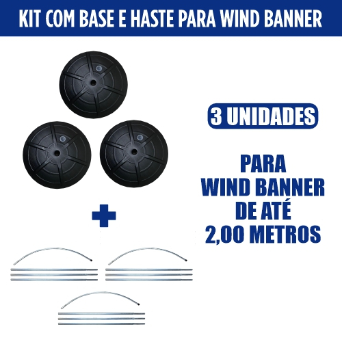 Kit 3 unidades Haste + Base para Wind banner de até 2 metros