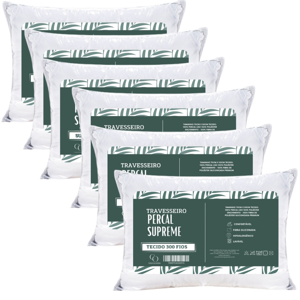 Kit 6 Travesseiro Antialérgico Supreme 70x50cm Suporte Firme Hotel Fibra Siliconada Import...