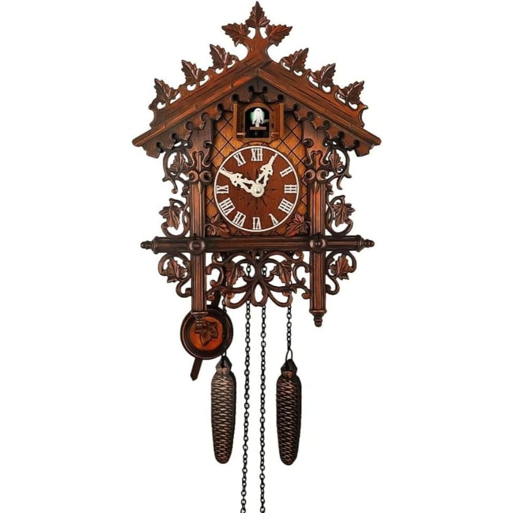 Relógio de Parede Cuco Chalé Clássico Vintage Madeira 30 cm com Pêndulo Luxo Com Passarinho Alarme
