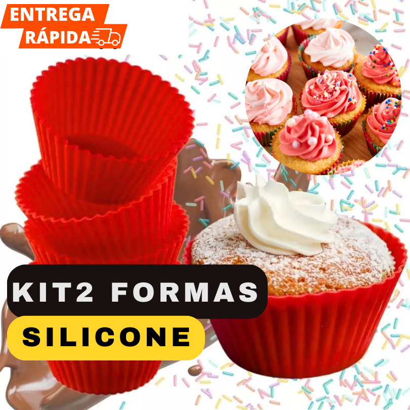 Formas Kit 2 Forminhas Assadeira De Silicone Cupcake Bolo Formatos Coloridos Para Mini Bolinhos