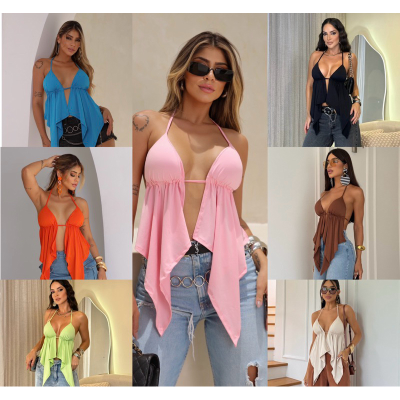 Malibu Top com Bojo em Tecido Fluity com Caimento Esvoaçante Roupas para seu Carnaval