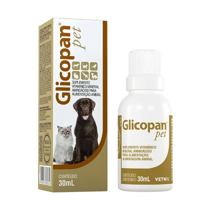 Suplemento Glicopan Pet 30ML - Suplemento Vitamínico Para Cães, Gatos, Aves, Roedores, Répteis.
