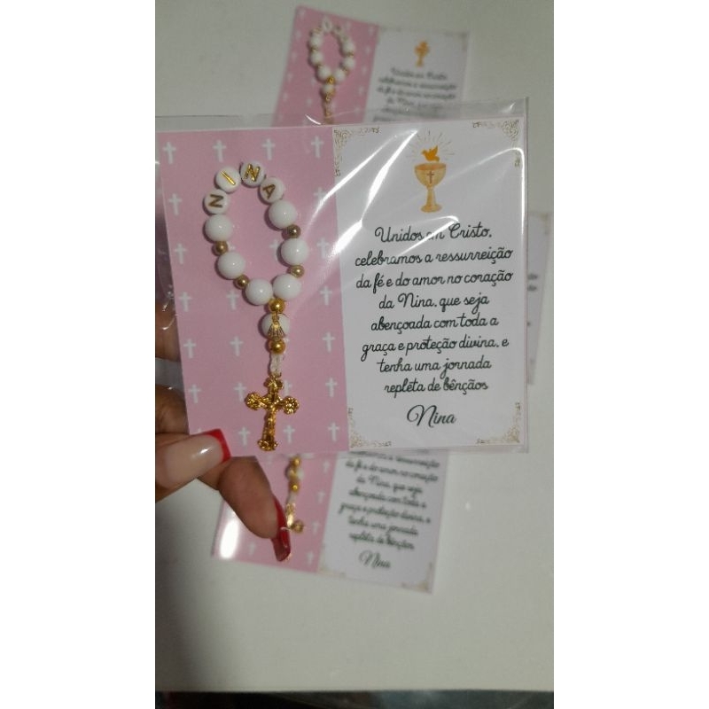 lembrancinhas personalizadas Batizado card + terço personalizado