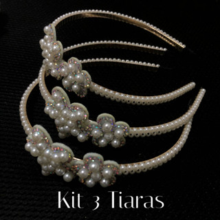 Kit 3 Tiaras Branco pérola cristal flor tiaras coroa de casamento bandana para noiva jóias acessórios de cabelo em Oferta na Shopee