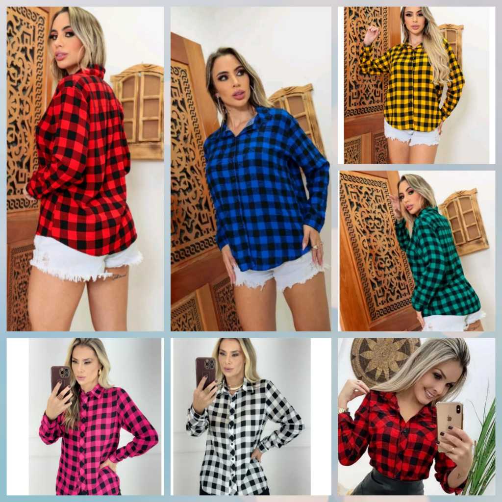 CAMISA XADREZ FEMENINA MANGA LONGA TEJIDO DUNA QUADRICULADO