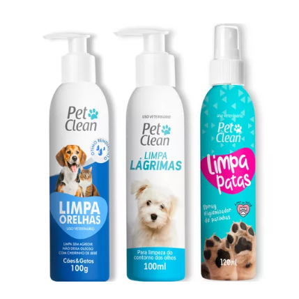 Kit Limpa Lagrimas Limpa Orelha Limpa Patas para Câes e Gato Pet Clean em Oferta na Shopee