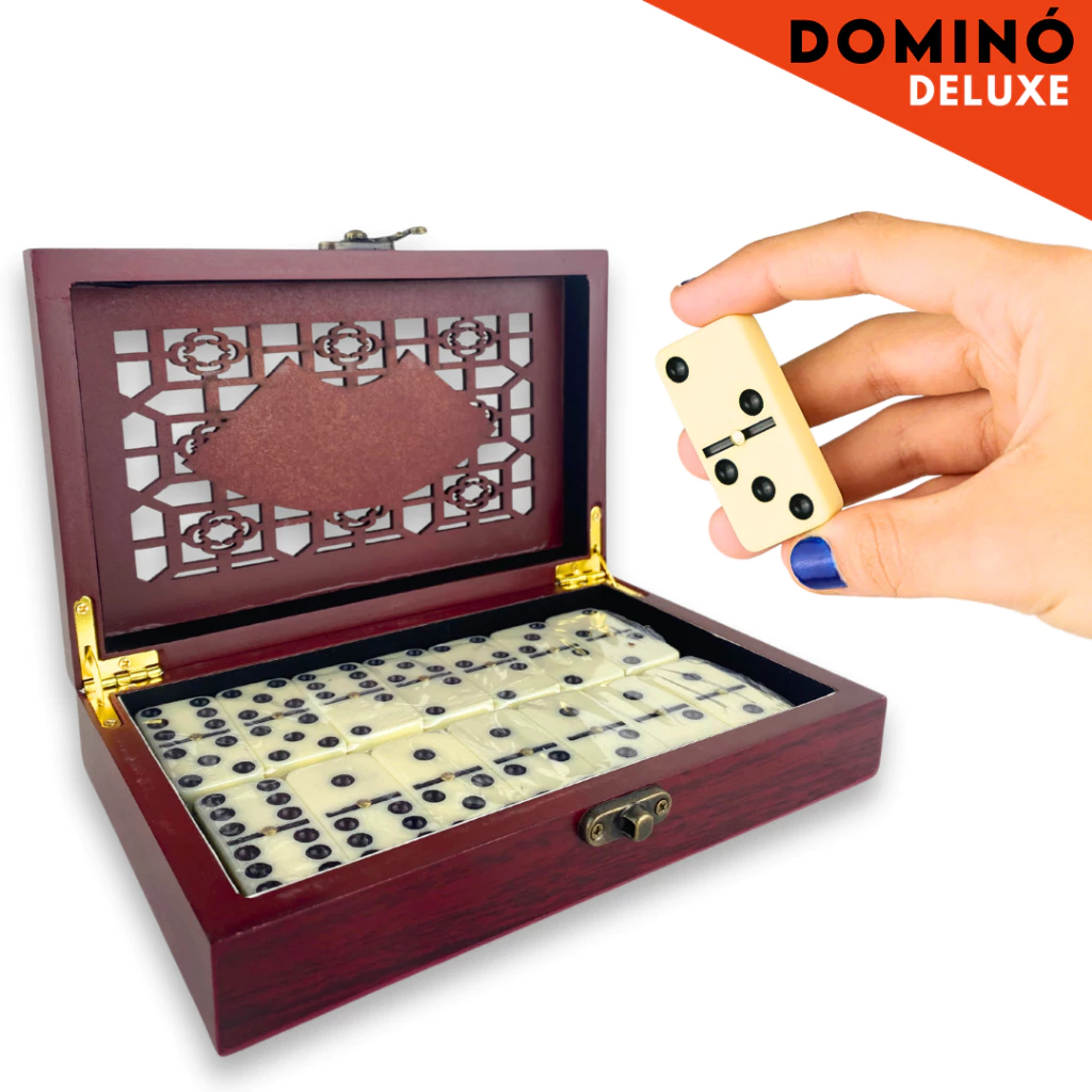 Domino De Osso Profissional Maleta Luxo Com 28 Peças Caixa De Madeira envernizada Lindo em Oferta na Shopee