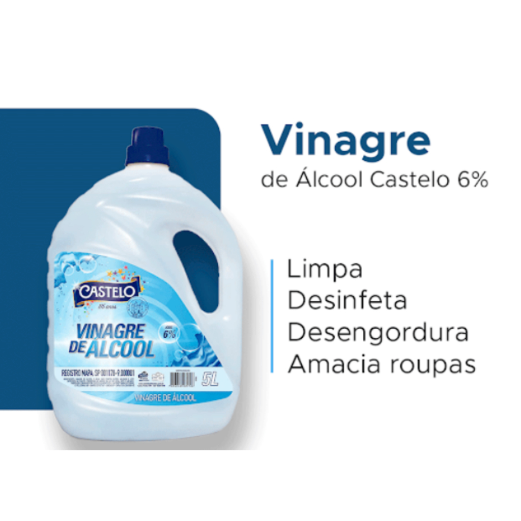 Vinagre de Alcool 6% 5 Litros Castelo em Oferta na Shopee