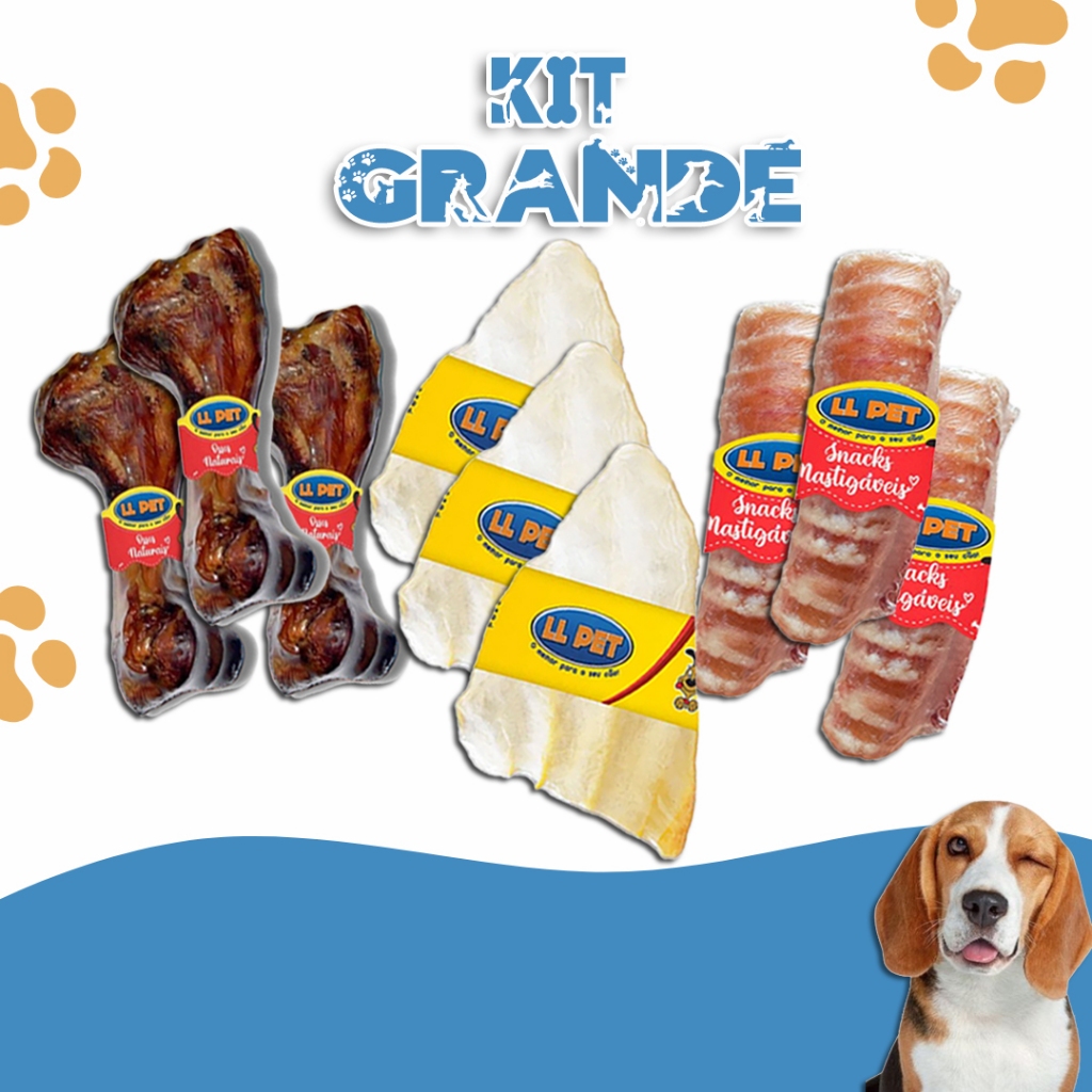 Petiscos Mordedores Snacks Naturais Desidratados LL Pet(Úmero Suíno, Orelha Bovina, Traqueia Bovina)