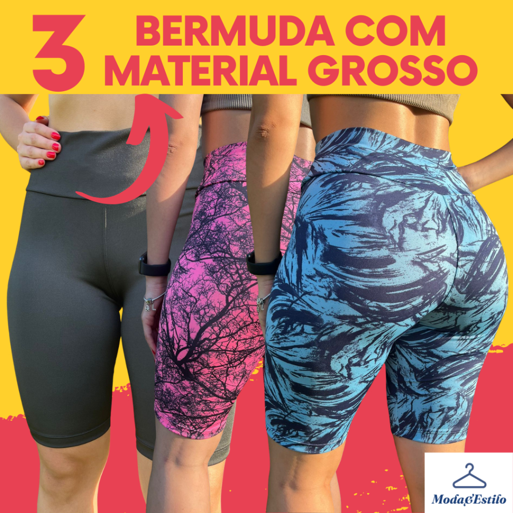 KIT C/ 3 Bermuda Feminina Short Fitness Ciclista Academina Suplex Caminhada Plus Size em Oferta na Shopee