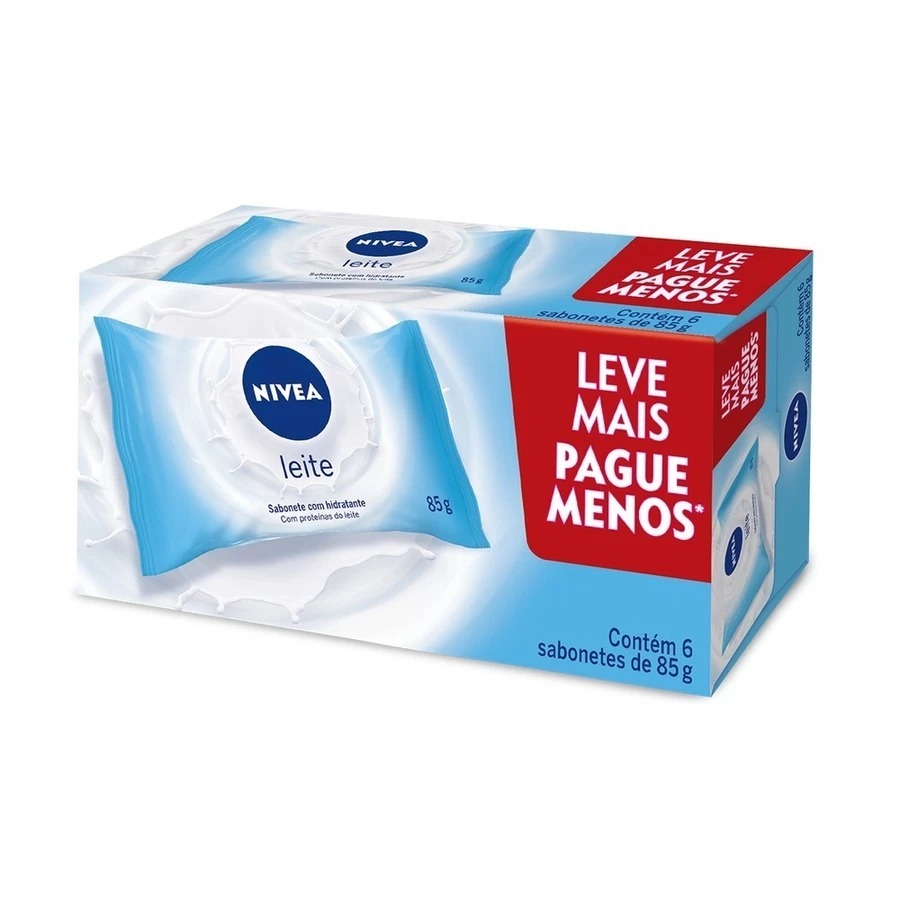 Kit Sabonete em Barra Hidratante Leite Nivea 85g cada (6 unidades)