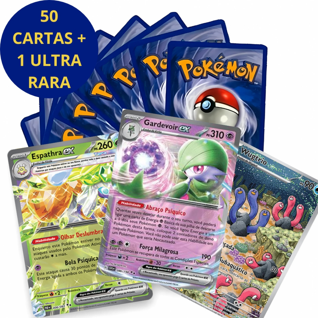 Kit 50 Cartas Pokémon + 1 Ultra Rara V Vmax Ex Originais Copag Card Lote