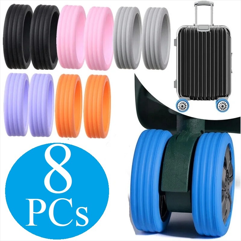 Imagem 8 Peças Capas De Roda Para Bagagem, Protetor De Rodas Para Malas De Viagem, Capa De Silicone