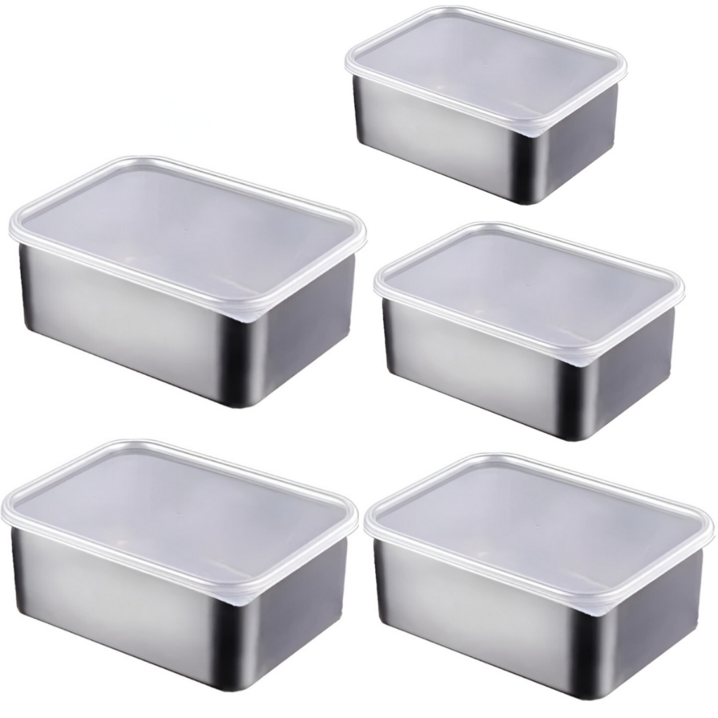 Kit 5 Marmita Potes aço inox 600ml Alimentos organizadores de congelador