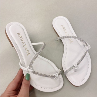 Sandália Feminina Rasteirinha Strass Brilho Luxo Confortável em Oferta na Shopee