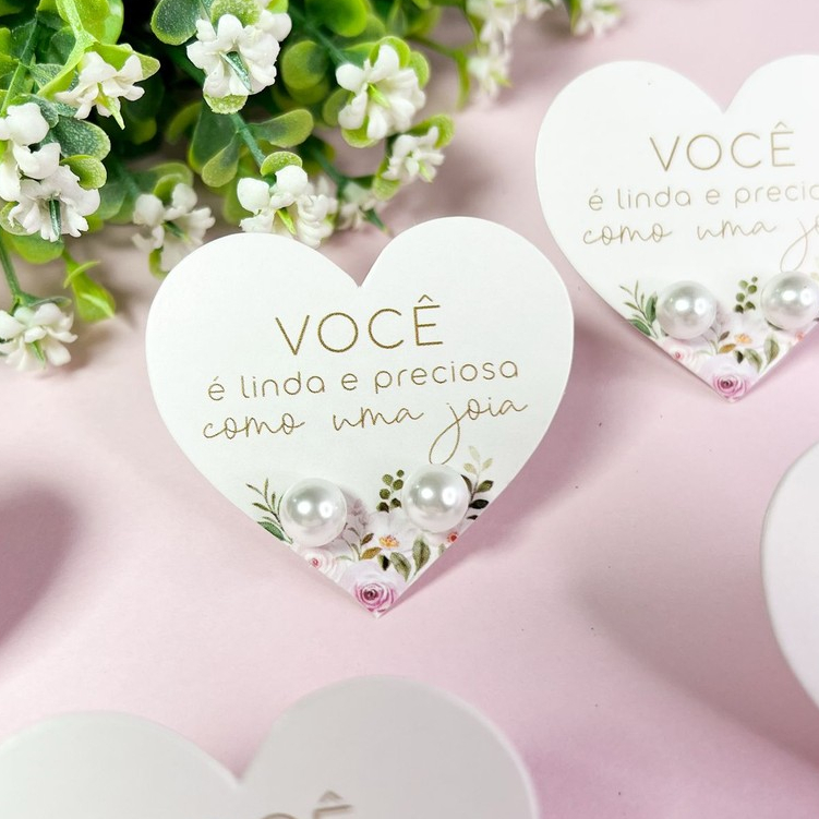 Kit Mini Tags Formato de Coração com Brincos de Perola 4x5cm Pronta entrega em Oferta na Shopee