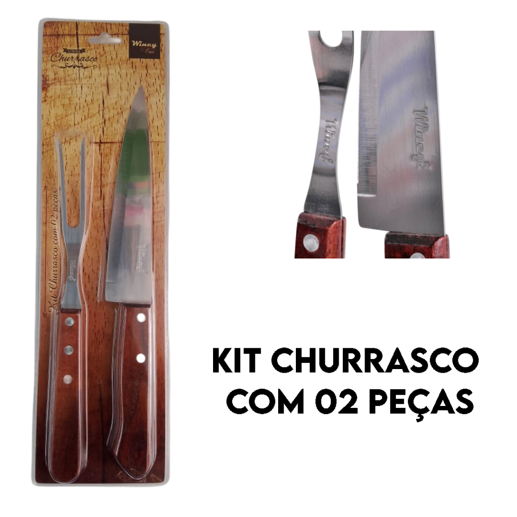 Kit Para Churrasco Inox E Madeira 2 Peças Garfo E Faca - Wincy