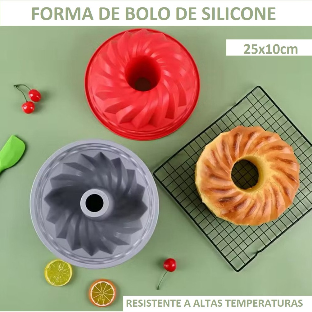 Forma de Bolo de Silicone 25cm Espiral Antiaderente, Furo no Meio e Assamento Uniforme Cozinha em Oferta na Shopee