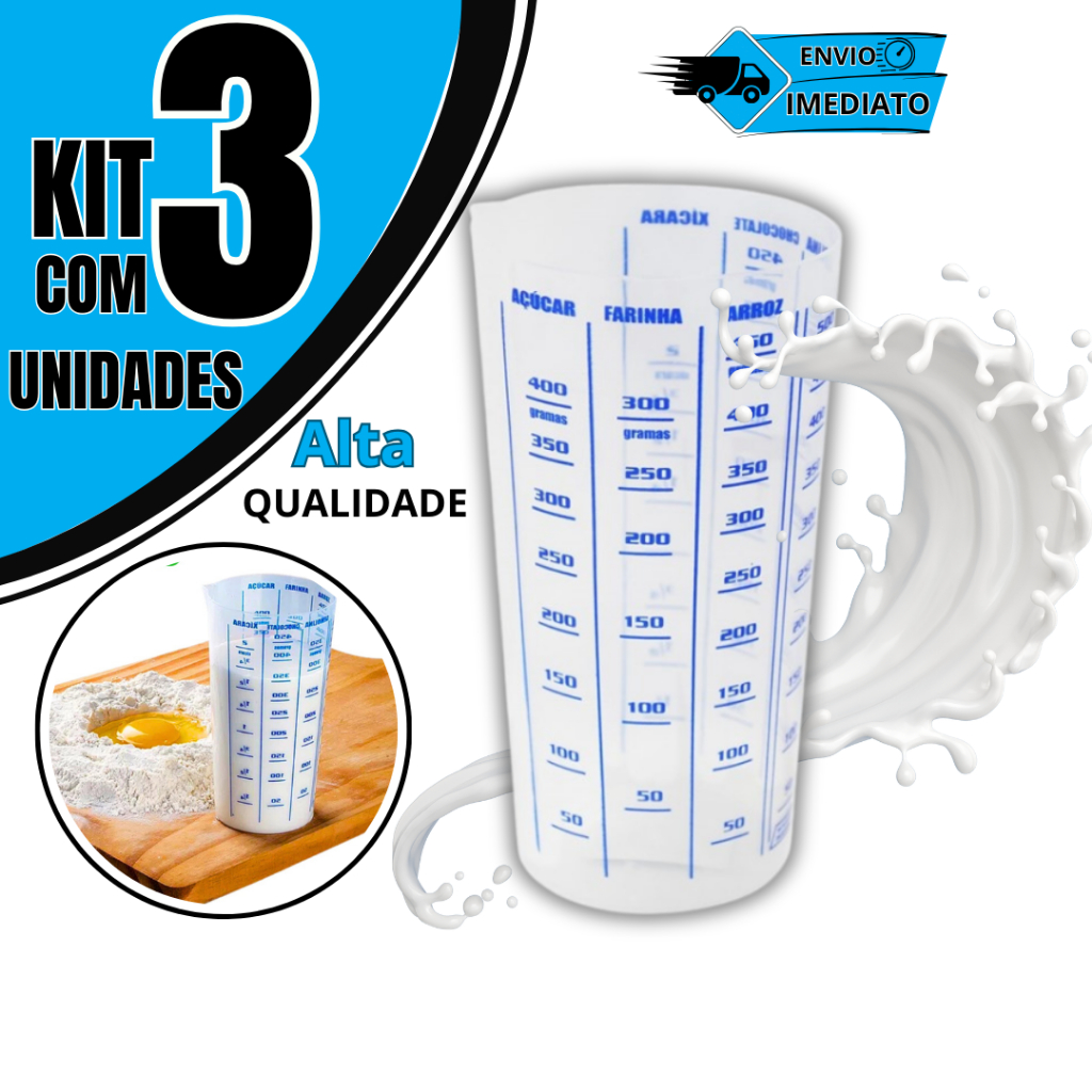 Copo Plástico Medidor Dosador Transparente Graduado 500 ml Para Receitas Culinária e Cozin...
