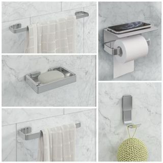 Kit De Acessórios Para Banheiro 5 Peças Com Suporte Celular Polido em Oferta na Shopee