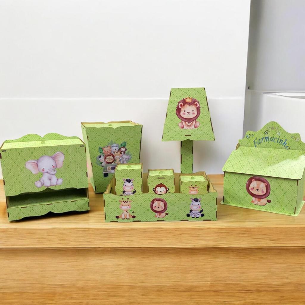 Kit Higiene Bebê Adesivado Decorado Mdf 8 Peças