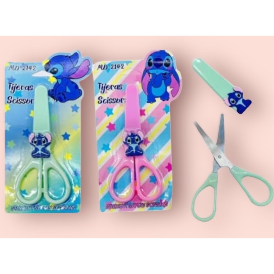 Tesoura  Escolar Infantil Stitch/Hello Kitty sem Ponta com Capa Protetora / Papelaria Fofa