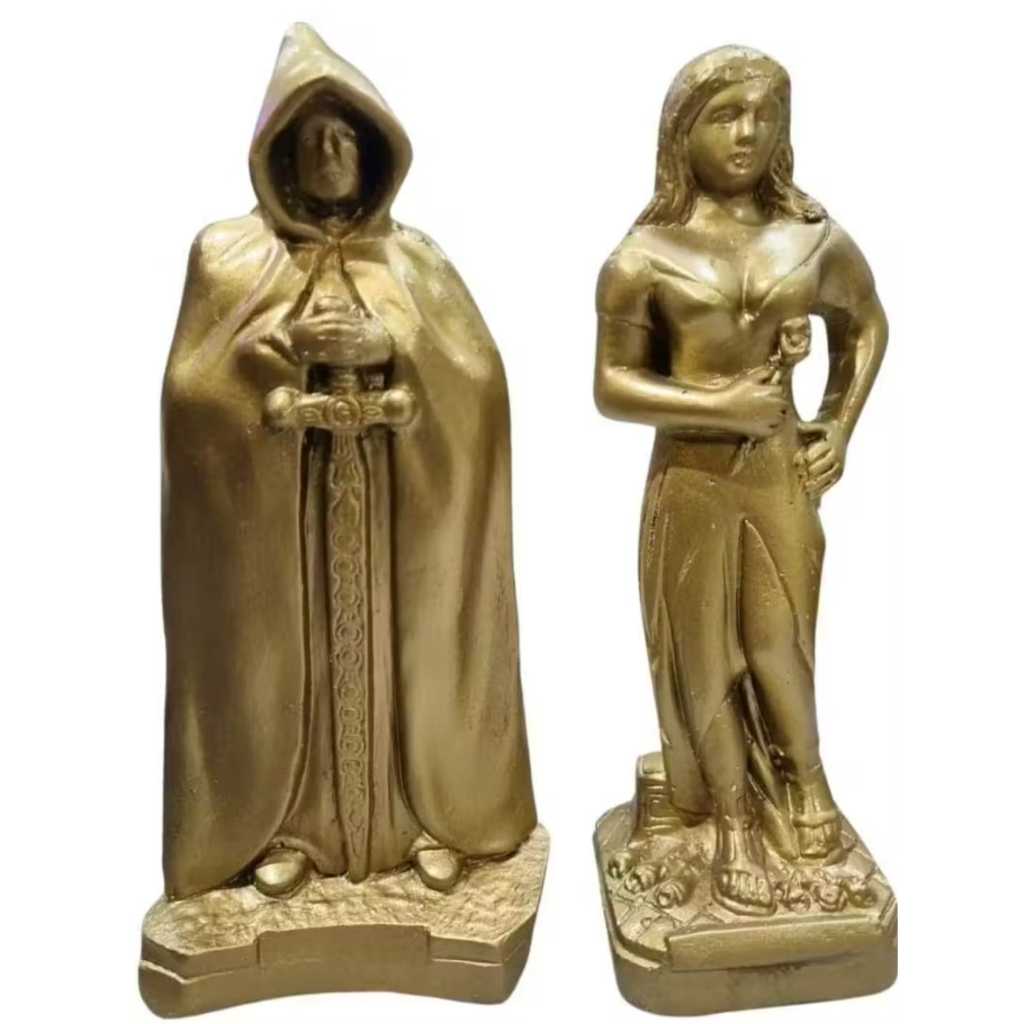 Kit Imagem Casal Pombagira  Ouro e Exú do Ouro Metalizados Gesso 20cm Umbanda Candomblé