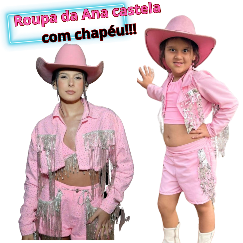 Conjunto Boiadeira Rosa Ana Castela Country com chapeu Infantil tema aniversario fantasia menina